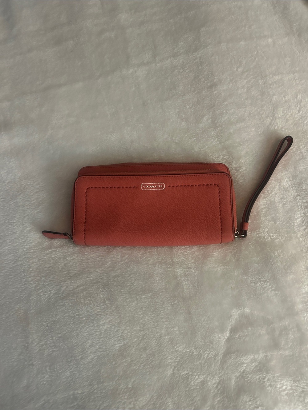 Coach Coral Pebble Leather Zip Wristlet Wallet
